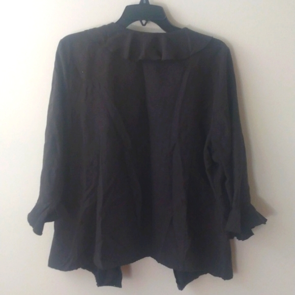 Black ruffled collar/cuff jacket. Light suedette like fabric. Size 18-20 - Picture 2 of 6